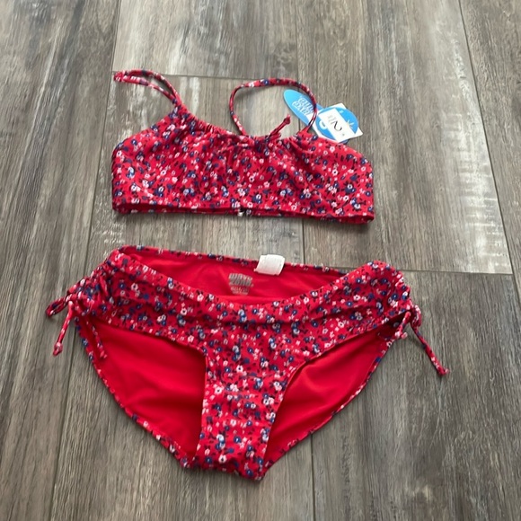 Blue & Red Floral Print Bikini Swimsuit SET – top 10/12 bottom 14/16 NEW - Picture 1 of 6